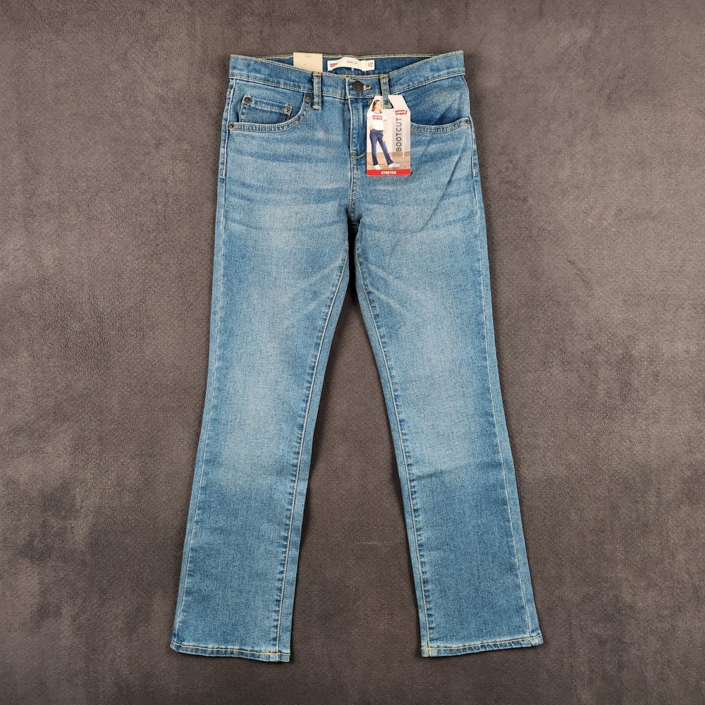 Levis Bootcut Jeans Girls 12‎ Reg Blue Stretch Adjustable Waist Medium Wash NEW
